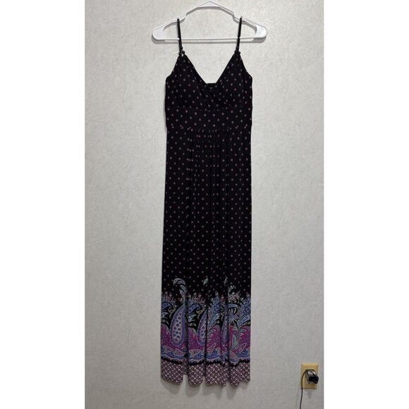 American Living Floral Paisley Purple Maxi Dress Strappy Beaded Beach Boho Sz 4 - Picture 2 of 14